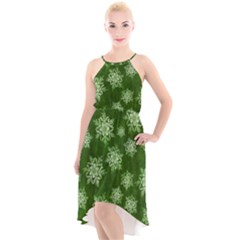 Snowflakes And Star Patterns Green Snow High-low Halter Chiffon Dress  by artworkshop