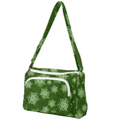 Snowflakes And Star Patterns Green Snow Front Pocket Crossbody Bag by artworkshop