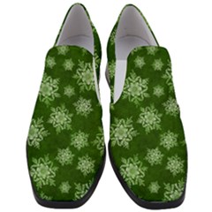 Snowflakes And Star Patterns Green Snow Women Slip On Heel Loafers by artworkshop