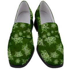 Snowflakes And Star Patterns Green Snow Women s Chunky Heel Loafers by artworkshop