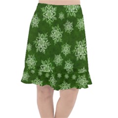 Snowflakes And Star Patterns Green Snow Fishtail Chiffon Skirt