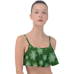 Snowflakes And Star Patterns Green Snow Frill Bikini Top by artworkshop