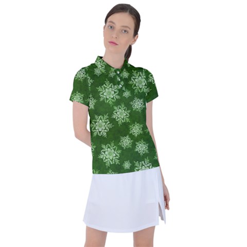 Snowflakes And Star Patterns Green Snow Women s Polo Tee by artworkshop