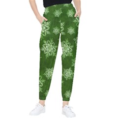 Snowflakes And Star Patterns Green Snow Tapered Pants