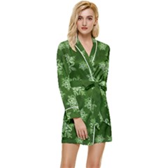 Snowflakes And Star Patterns Green Snow Long Sleeve Satin Robe by artworkshop