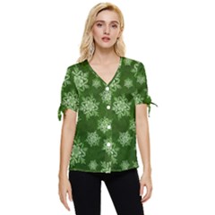 Snowflakes And Star Patterns Green Snow Bow Sleeve Button Up Top by artworkshop