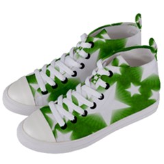 Snowflakes And Star Patterns Green Stars Women s Mid-top Canvas Sneakers by artworkshop