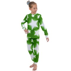 Snowflakes And Star Patterns Green Stars Kids  Long Sleeve Set  by artworkshop