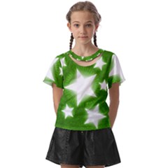 Snowflakes And Star Patterns Green Stars Kids  Front Cut Tee by artworkshop