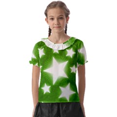 Snowflakes And Star Patterns Green Stars Kids  Frill Chiffon Blouse by artworkshop