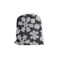 Snowflakes And Star Patterns Grey Frost Drawstring Pouch (medium) by artworkshop