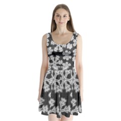 Snowflakes And Star Patterns Grey Frost Split Back Mini Dress  by artworkshop