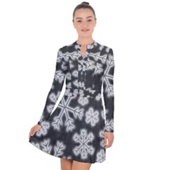 Snowflakes And Star Patterns Grey Frost Long Sleeve Panel Dress by artworkshop