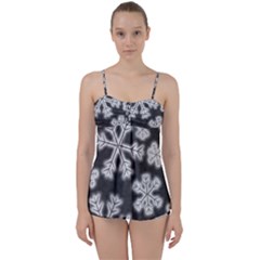 Snowflakes And Star Patterns Grey Frost Babydoll Tankini Set by artworkshop