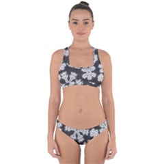 Snowflakes And Star Patterns Grey Frost Cross Back Hipster Bikini Set by artworkshop