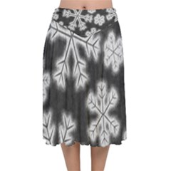 Snowflakes And Star Patterns Grey Frost Velvet Flared Midi Skirt by artworkshop