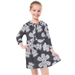 Snowflakes And Star Patterns Grey Frost Kids  Quarter Sleeve Shirt Dress by artworkshop