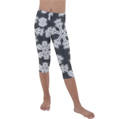 Snowflakes And Star Patterns Grey Frost Kids  Lightweight Velour Capri Leggings 