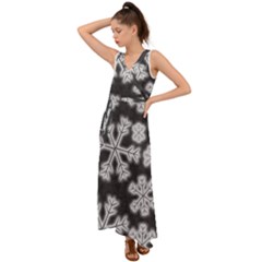 Snowflakes And Star Patterns Grey Frost V-neck Chiffon Maxi Dress by artworkshop