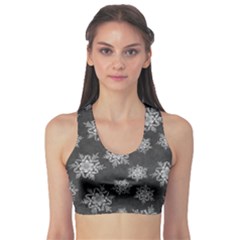 Snowflakes And Star Patterns Grey Snow Sports Bra by artworkshop