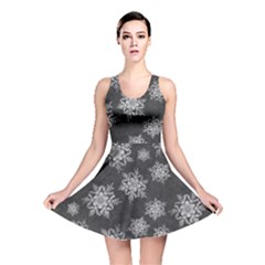 Snowflakes And Star Patterns Grey Snow Reversible Skater Dress by artworkshop