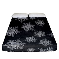 Snowflakes And Star Patterns Grey Snow Fitted Sheet (queen Size) by artworkshop