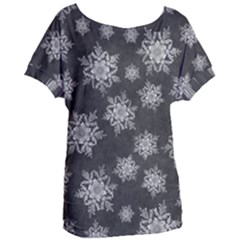 Snowflakes And Star Patterns Grey Snow Women s Oversized Tee