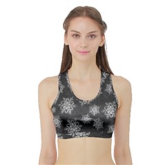 Snowflakes And Star Patterns Grey Snow Sports Bra With Border by artworkshop