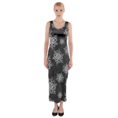 Snowflakes And Star Patterns Grey Snow Fitted Maxi Dress