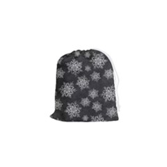 Snowflakes And Star Patterns Grey Snow Drawstring Pouch (xs) by artworkshop