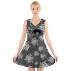 Snowflakes And Star Patterns Grey Snow V-neck Sleeveless Dress by artworkshop