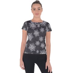 Snowflakes And Star Patterns Grey Snow Short Sleeve Sports Top  by artworkshop