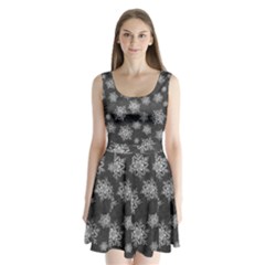 Snowflakes And Star Patterns Grey Snow Split Back Mini Dress  by artworkshop