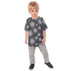 Snowflakes And Star Patterns Grey Snow Kids  Raglan Tee