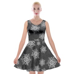 Snowflakes And Star Patterns Grey Snow Velvet Skater Dress