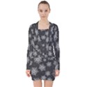 Snowflakes And Star Patterns Grey Snow V-neck Bodycon Long Sleeve Dress View1