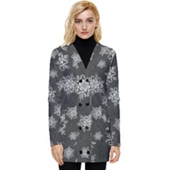 Snowflakes And Star Patterns Grey Snow Button Up Hooded Coat 