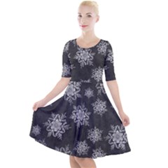 Snowflakes And Star Patterns Grey Snow Quarter Sleeve A-Line Dress