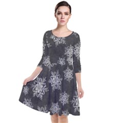 Snowflakes And Star Patterns Grey Snow Quarter Sleeve Waist Band Dress by artworkshop