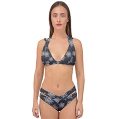 Snowflakes And Star Patterns Grey Snow Double Strap Halter Bikini Set