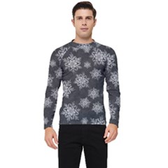 Snowflakes And Star Patterns Grey Snow Men s Long Sleeve Rash Guard by artworkshop