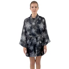 Snowflakes And Star Patterns Grey Snow Long Sleeve Satin Kimono by artworkshop