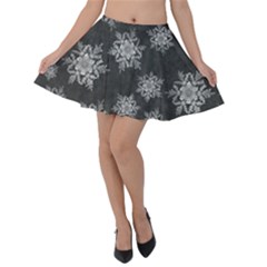 Snowflakes And Star Patterns Grey Snow Velvet Skater Skirt