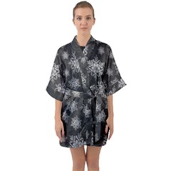 Snowflakes And Star Patterns Grey Snow Half Sleeve Satin Kimono  by artworkshop