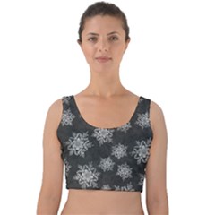 Snowflakes And Star Patterns Grey Snow Velvet Crop Top by artworkshop