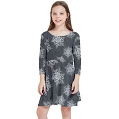 Snowflakes And Star Patterns Grey Snow Kids  Quarter Sleeve Skater Dress