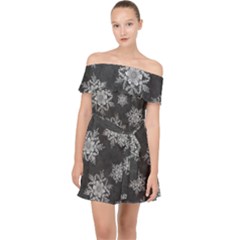 Snowflakes And Star Patterns Grey Snow Off Shoulder Chiffon Dress