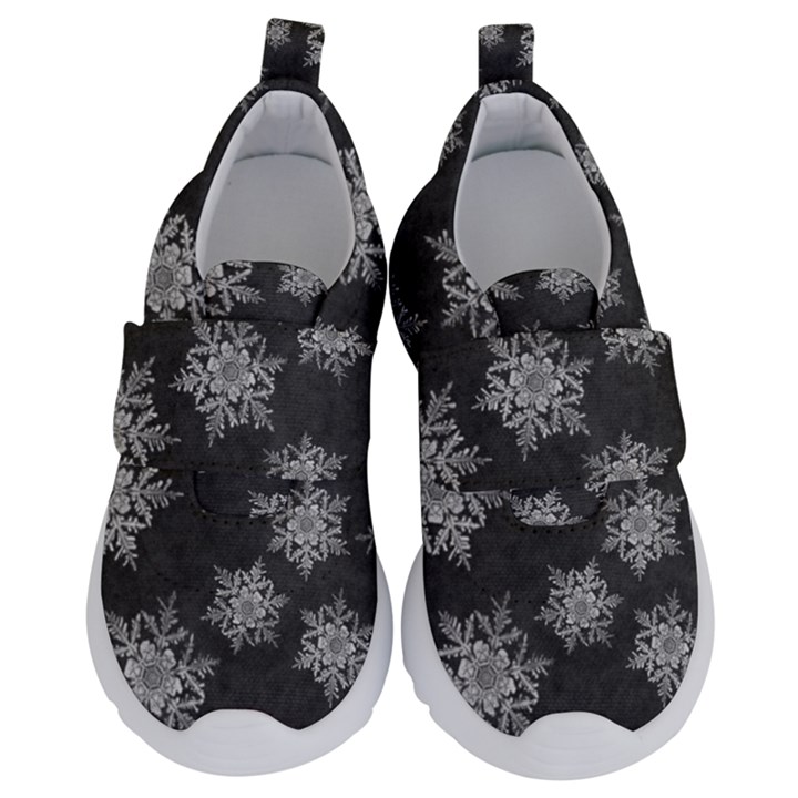 Snowflakes And Star Patterns Grey Snow Kids  Velcro No Lace Shoes