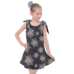 Snowflakes And Star Patterns Grey Snow Kids  Tie Up Tunic Dress by artworkshop