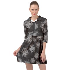 Snowflakes And Star Patterns Grey Snow Mini Skater Shirt Dress by artworkshop